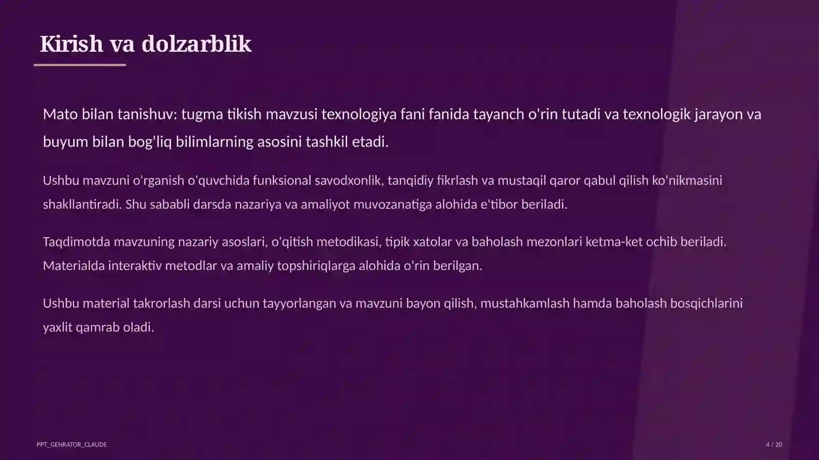 Mato bilan tanishuv: tugma tikish (2-sinf) 4