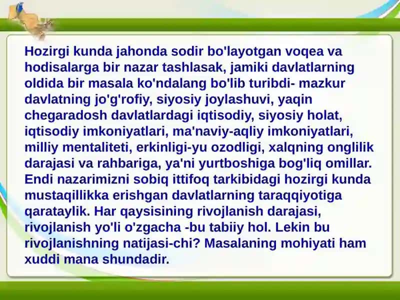 Mustaqillik yillarida O'zbekistondagi ma'naviy va madaniy taraqqiyot 4