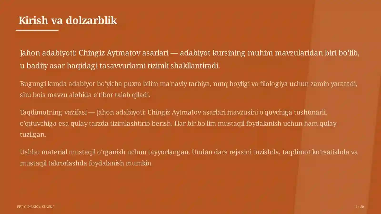 Jahon adabiyoti: Chingiz Aytmatov asarlari (11-sinf) 4