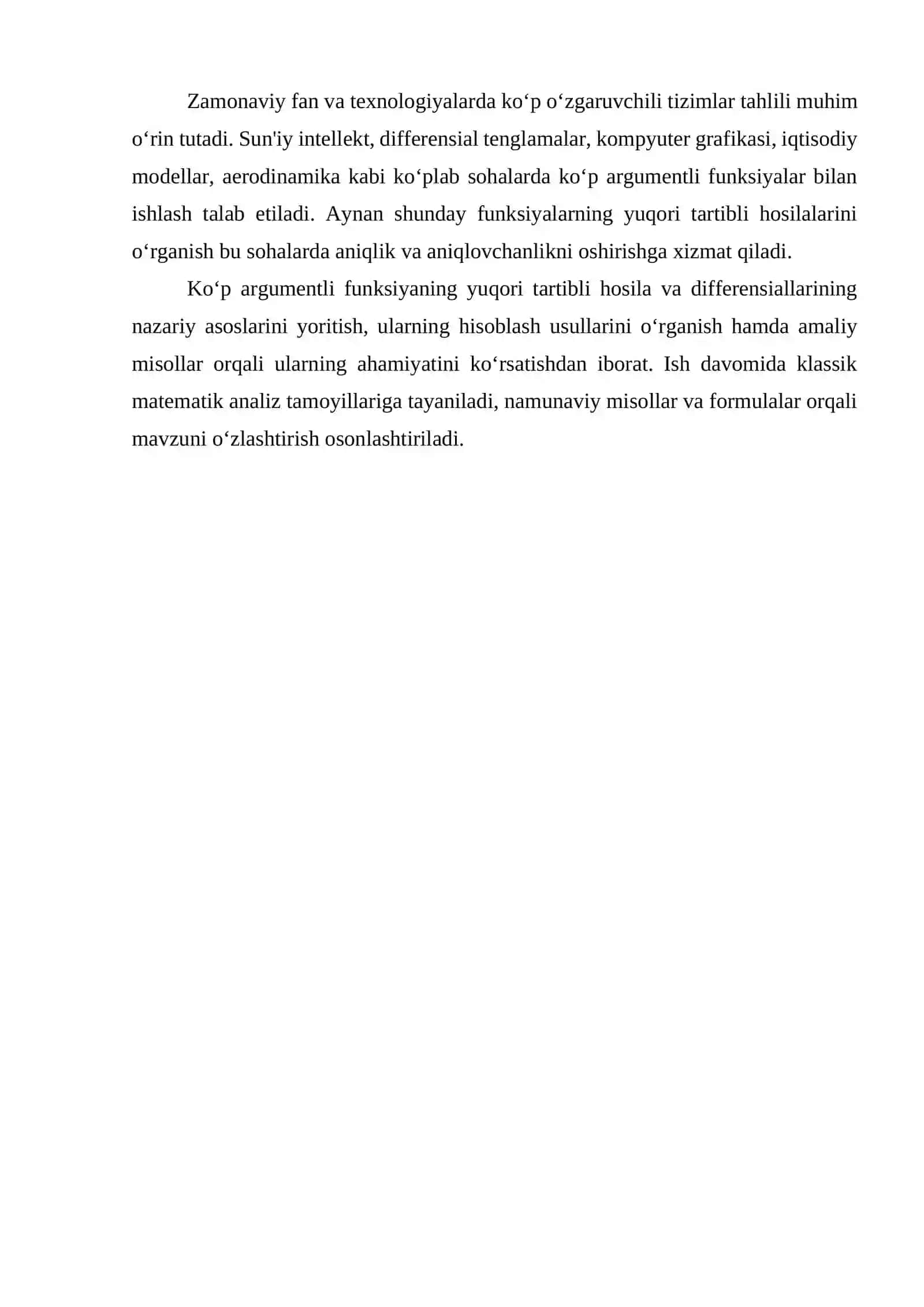 Ko’p argumentli funksiyaning yuqori tartibli hosila va differensiali 4