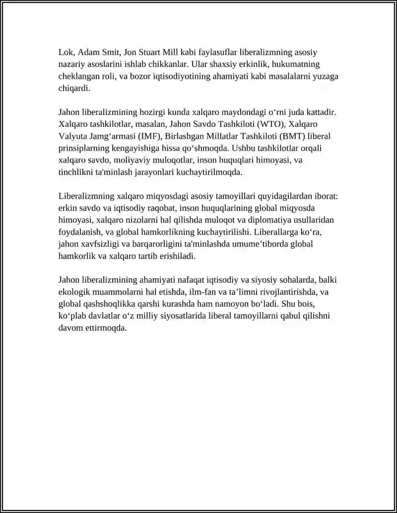 XALQARO MAYDONDAGI JAHON LIBERALIZMI VA UNING ASOSIY TAMOYILLARI 4