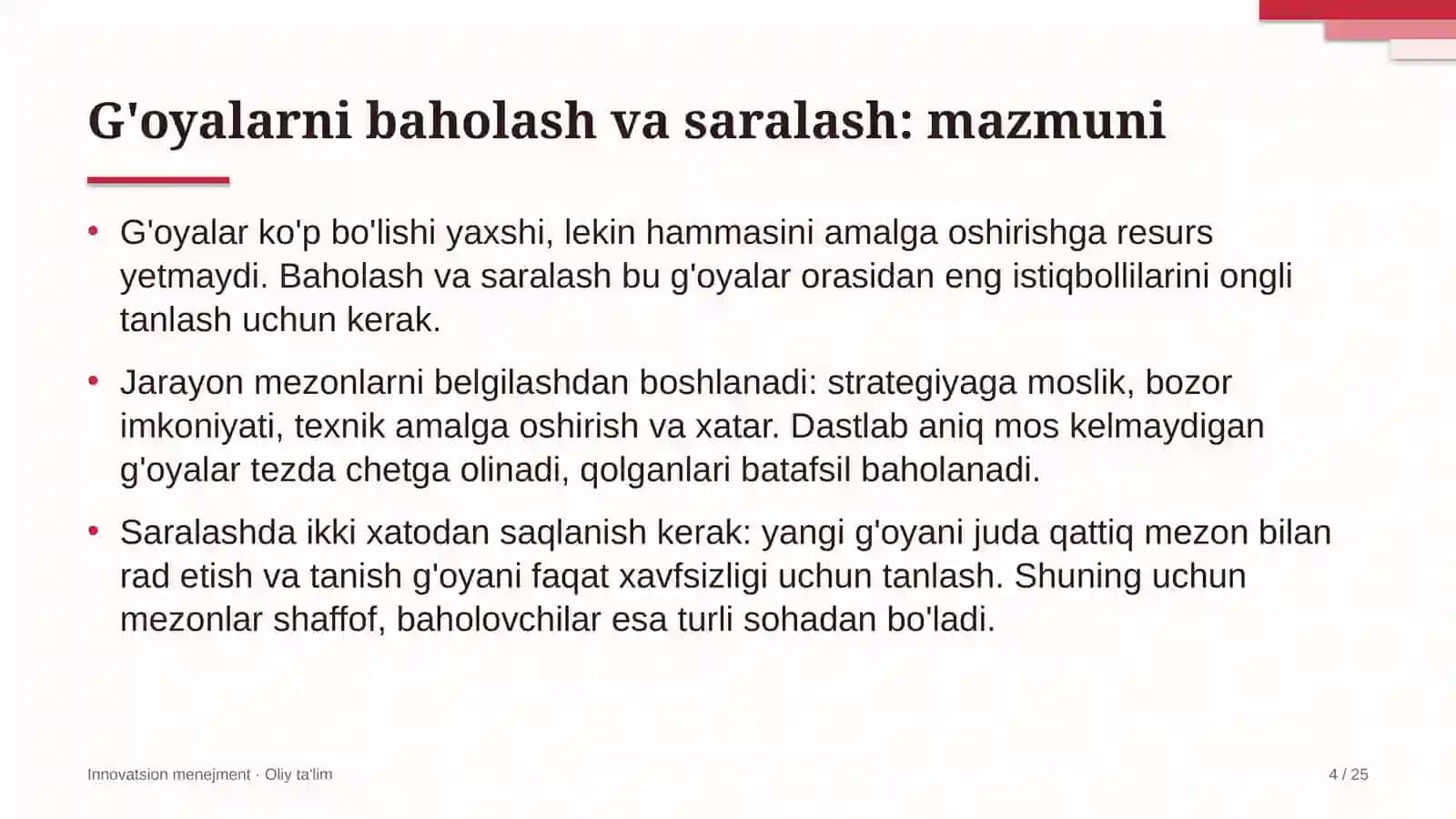 trenajyor zallarida g'oyalarni baholash va saralash 9695 4
