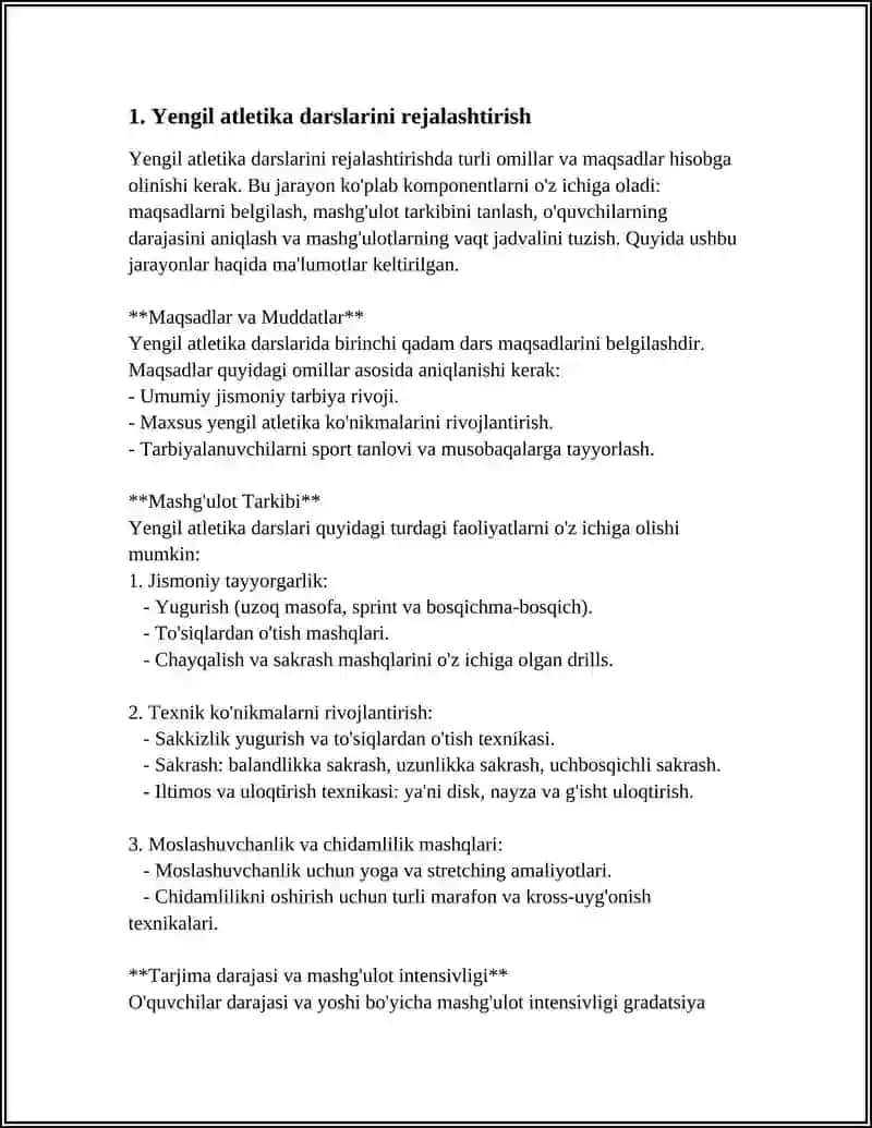 Yengil Atletika Darslarini Tashkil Etish va O'tkazish 4