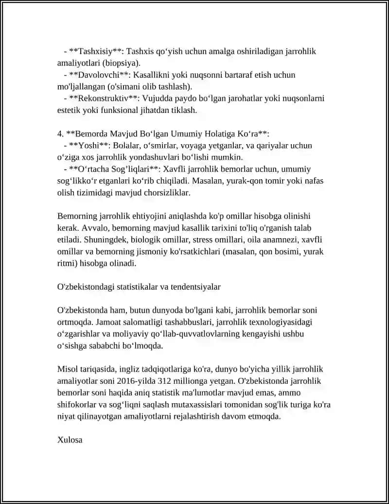 XIRURGIK BEMORLAR. XIRURGIK BEMORLAR UMUMIY PARVARISHI TUSHUNCHASI XIRURGIK YORDAM TUZILISHI VA UNI ISHINI TASHKIL QILISH 4