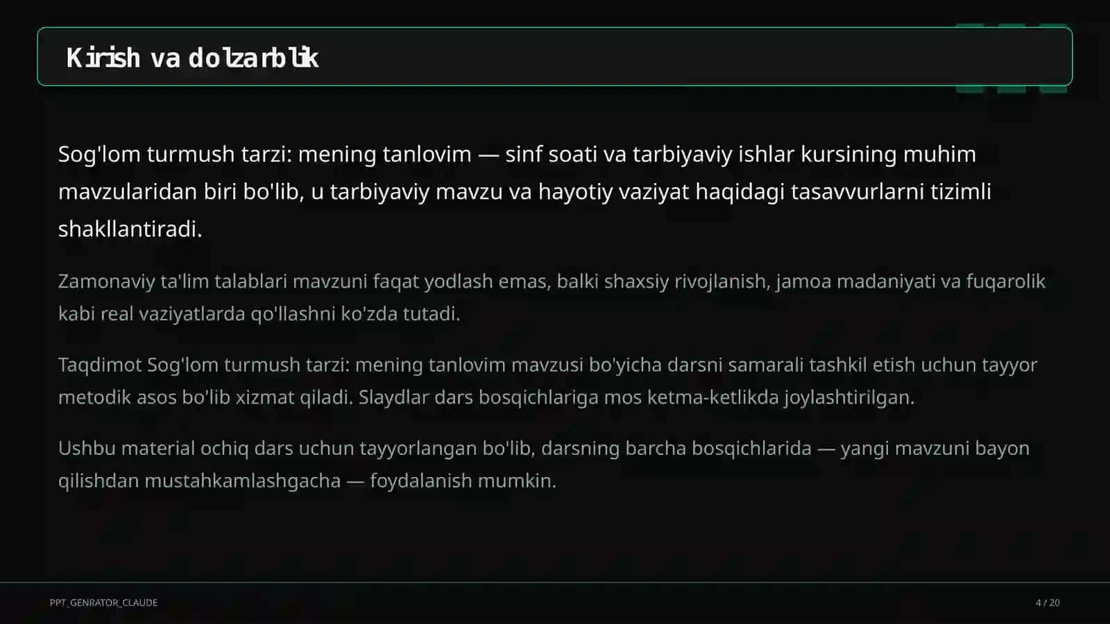 Sog'lom turmush tarzi: mening tanlovim 4