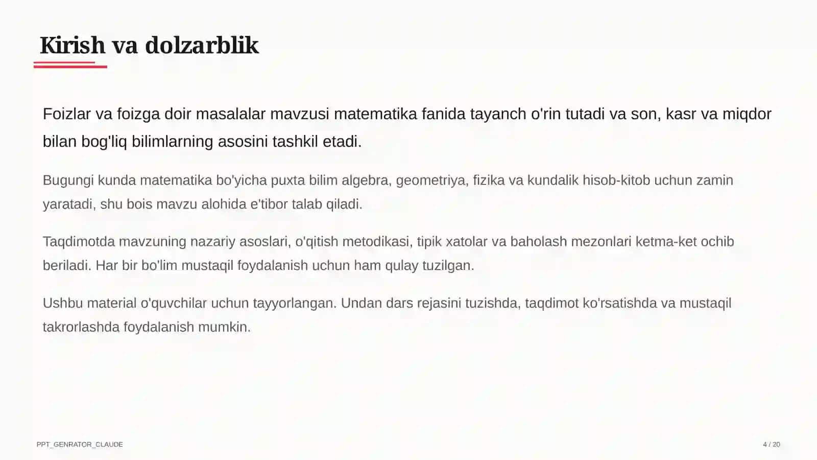 Foizlar va foizga doir masalalar (5-sinf) 4