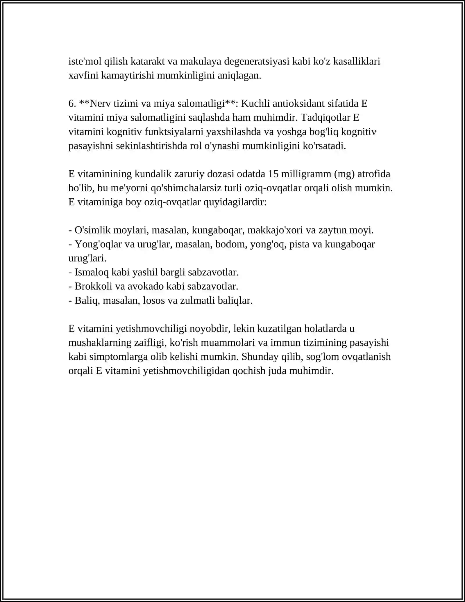 E VITAMINI HAQIDA MAʼLUMOTLAR 4