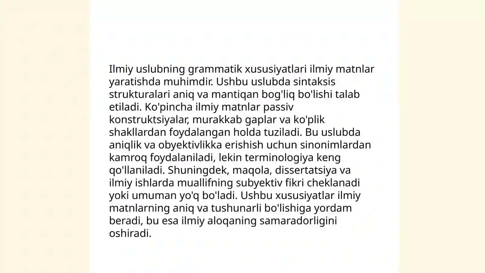 Ilmiy uslub rasmiy idoraviy uslublarning leksik-grammatik xususiystlari mavzusida puplitsistik maqola tayyorlash 4