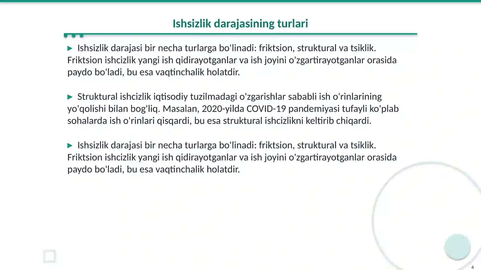 Ishsizlik darajasi tushunchasisi 4