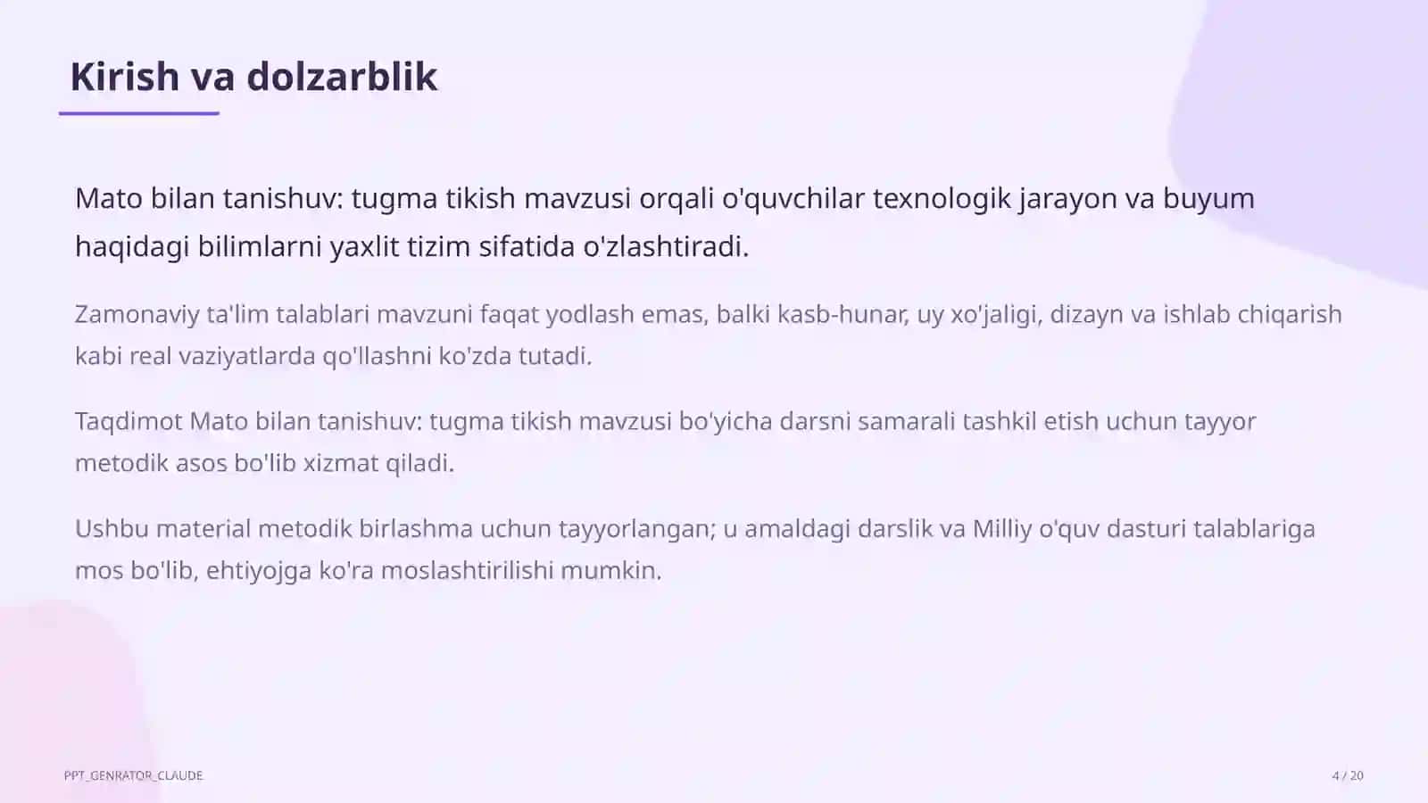 Mato bilan tanishuv: tugma tikish (2-sinf) 4