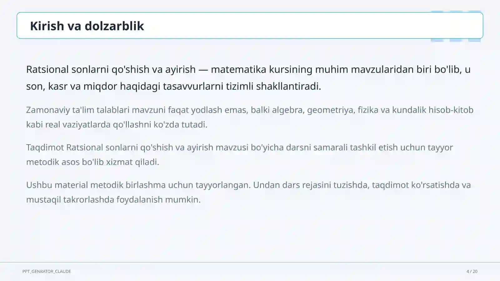 Ratsional sonlarni qo'shish va ayirish (6-sinf) 4