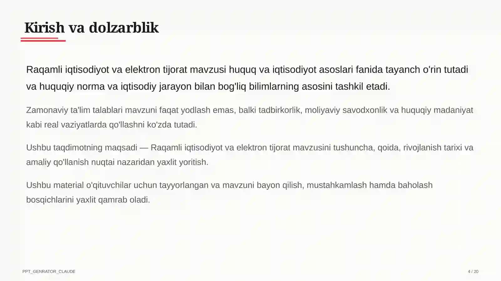 Huquq va iqtisodiyot asoslari (9– 11) — o'qituvchilar uchun 4