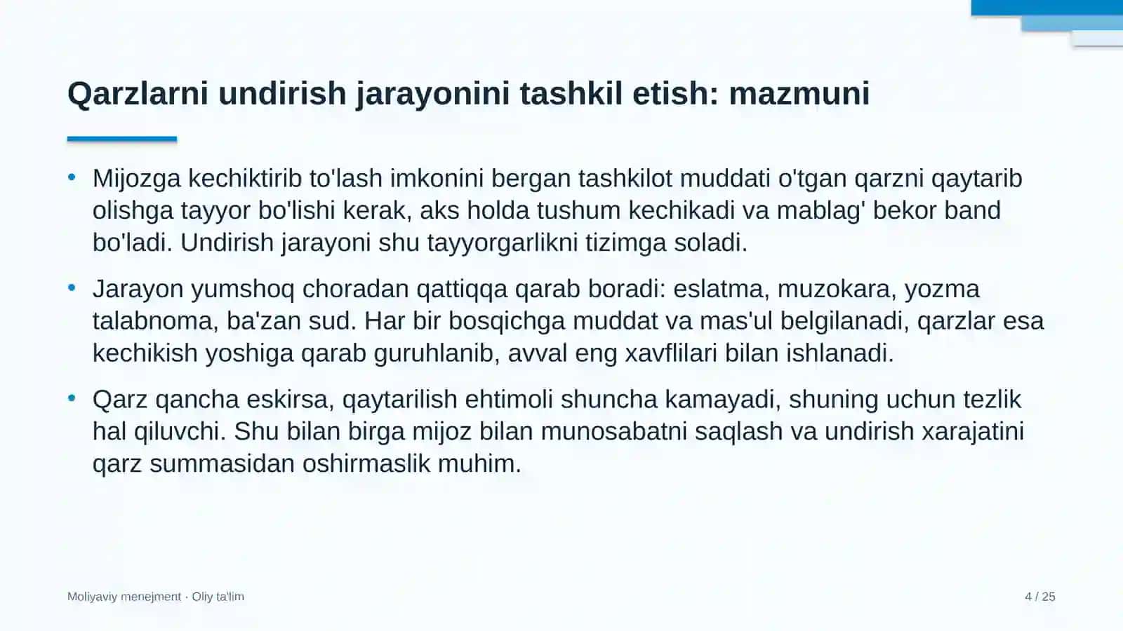 Maishiy texnika ishlab chiqarishda qarzlarni undirish jarayonini tashkil etish 4