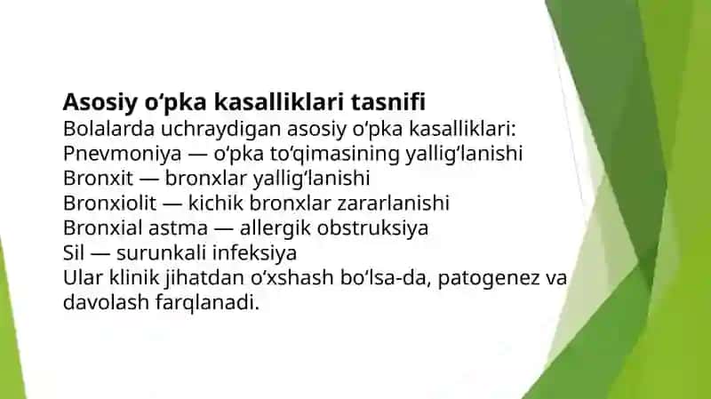 Bolalarda o'pka kasalliklarining qiyosiy tashxisotini ishlab chiqish. 4