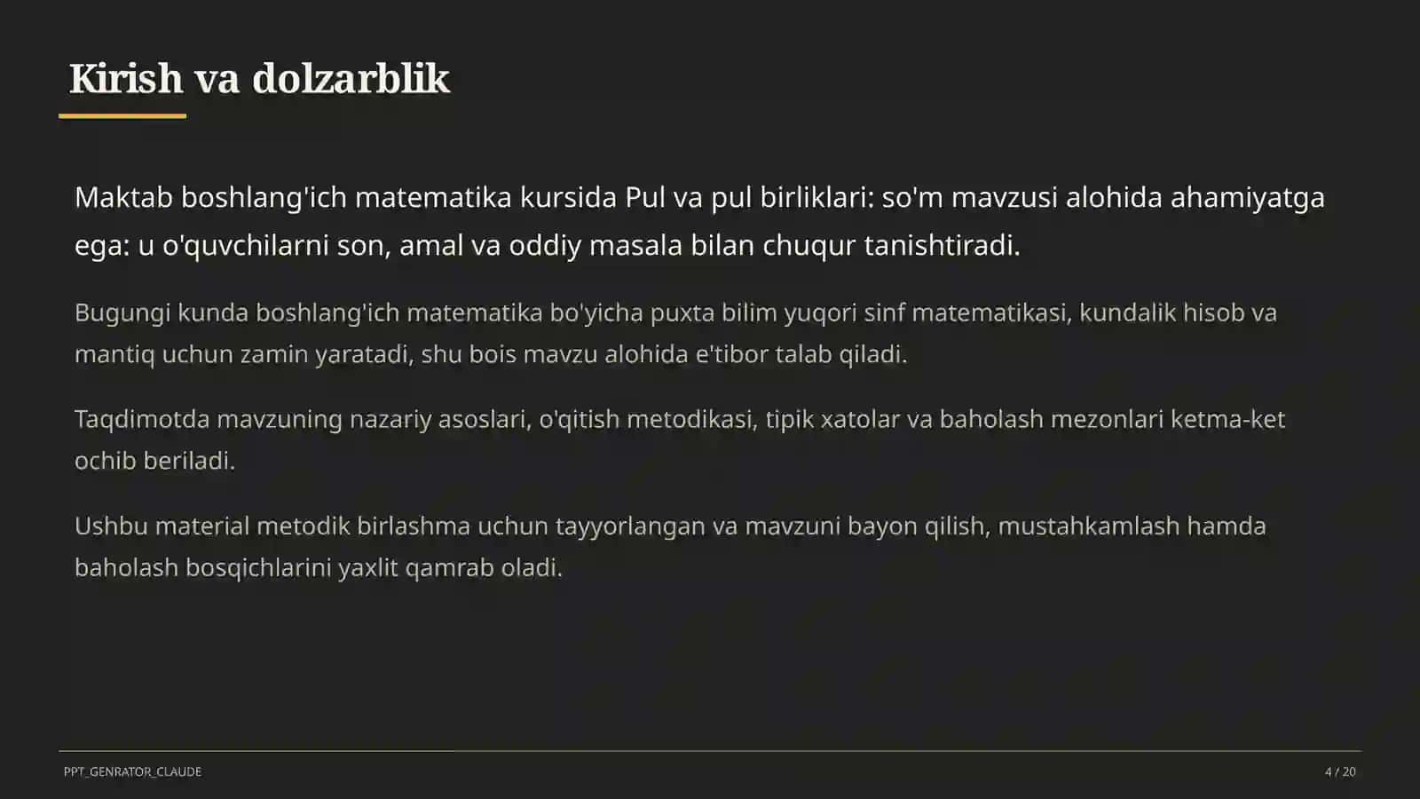 Pul va pul birliklari: so'm (2-sinf) 4