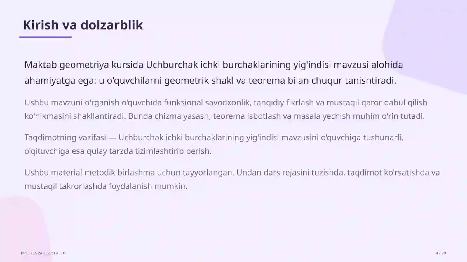 Uchburchak ichki burchaklarining yig'indisi (7-sinf) 4