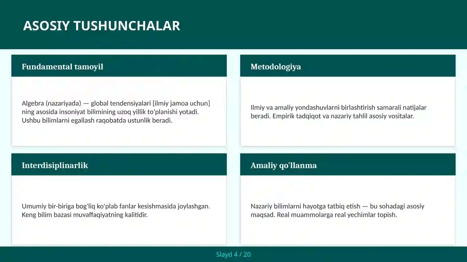 ALGEBRA (NAZARIYADA) — GLOBAL TENDENSIYALARI [ILMIY JAMOA UCHUN] 4