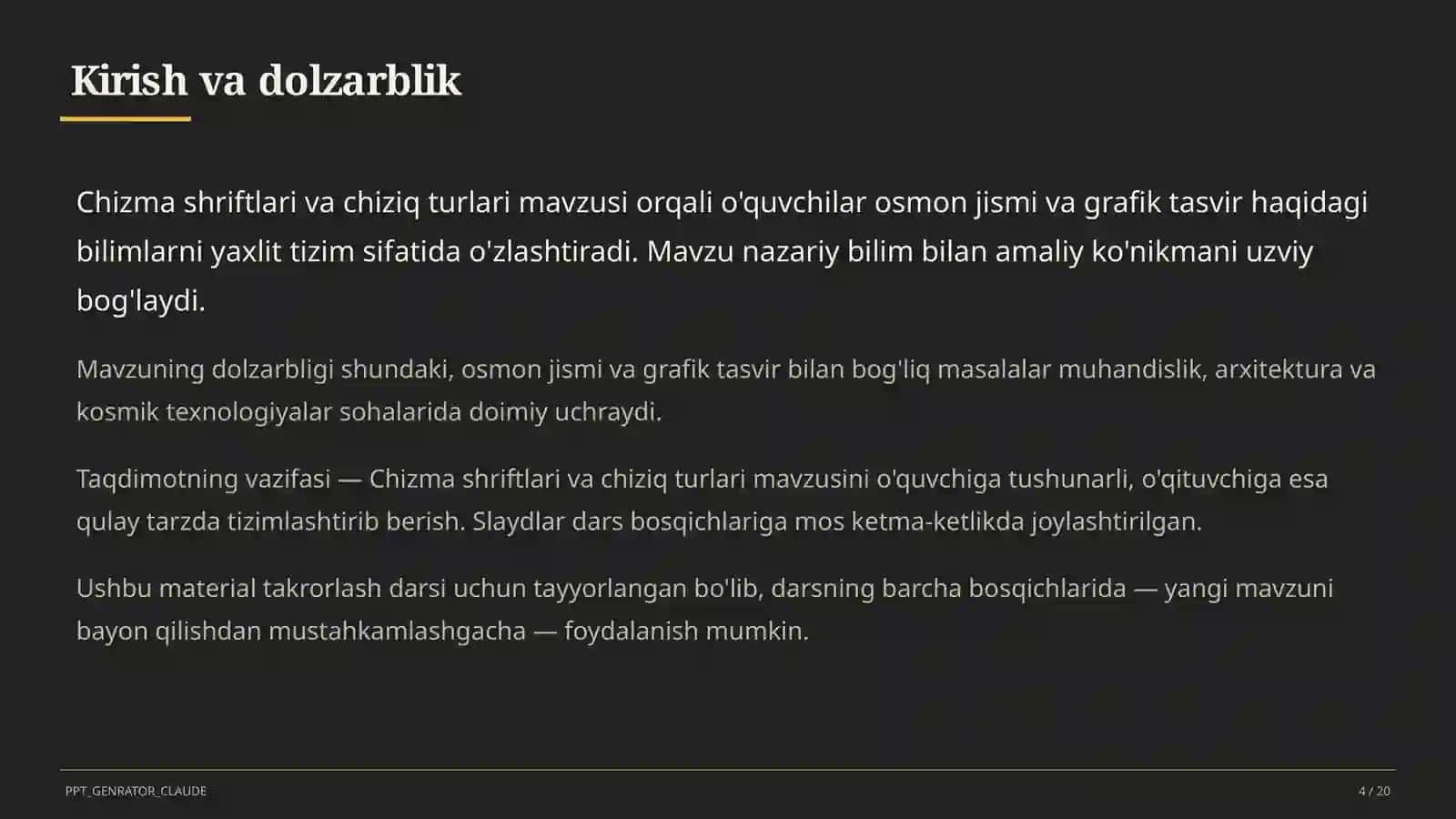 Chizma shriftlari va chiziq turlari (8-sinf) 4