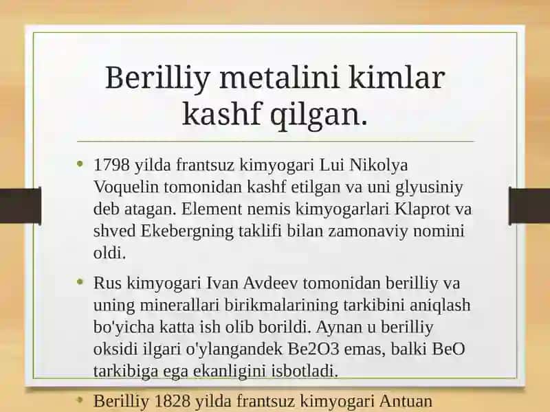 Berilliy metalining tasnifi 4