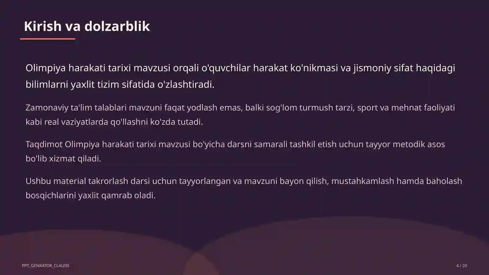 Jismoniy tarbiya (1–11) - takrorlash darsi 4