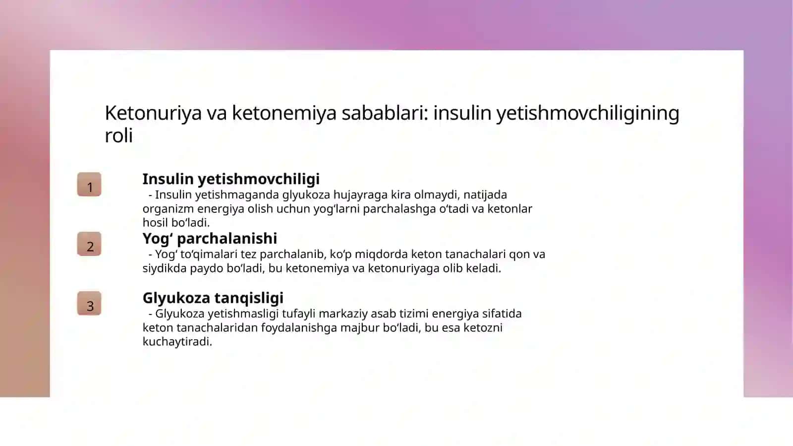Qandli diabet va ochlikda ketonuriya va ketonemiya 4