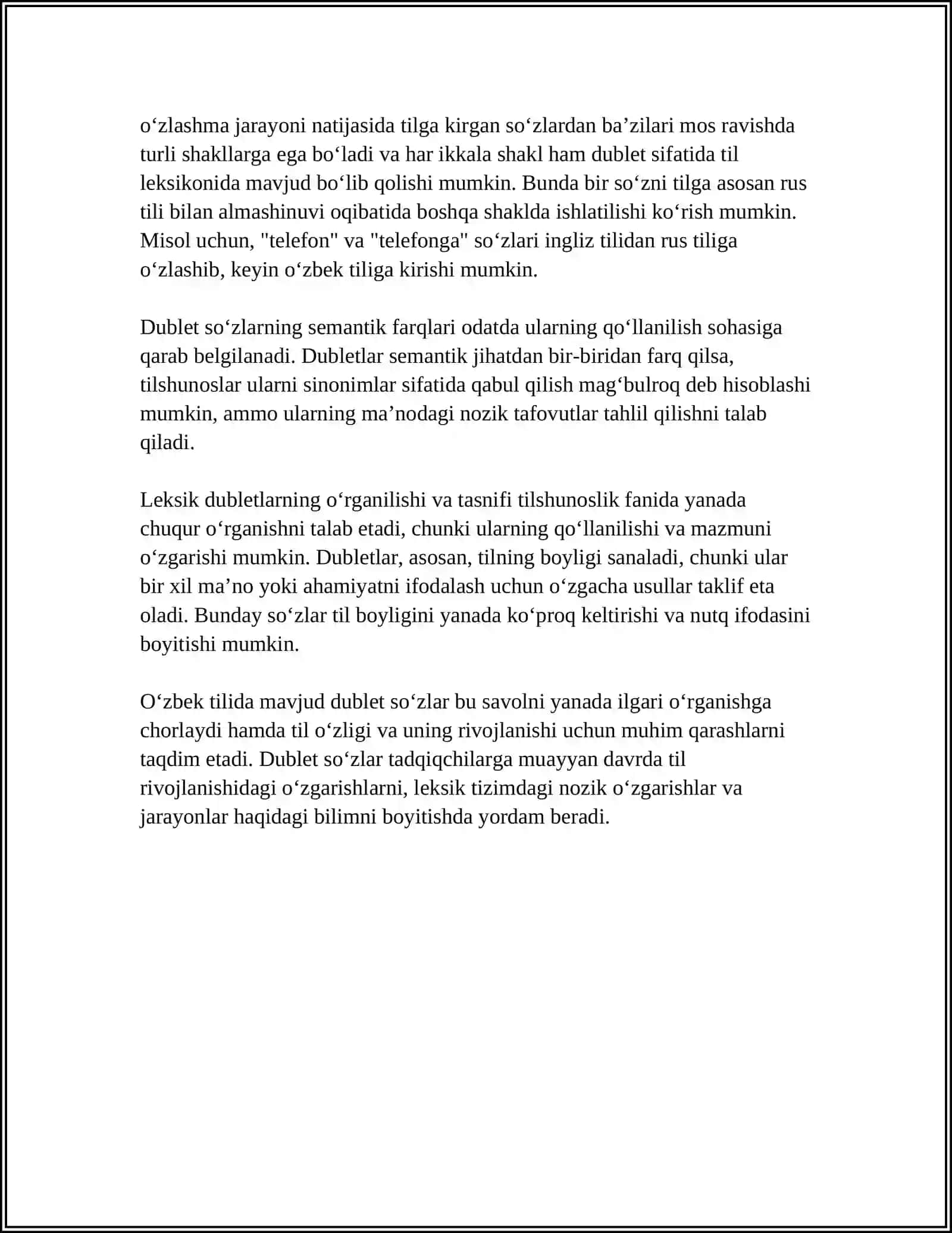 O'ZBEK TILIDA LEKSIK DUBLETLAR 4