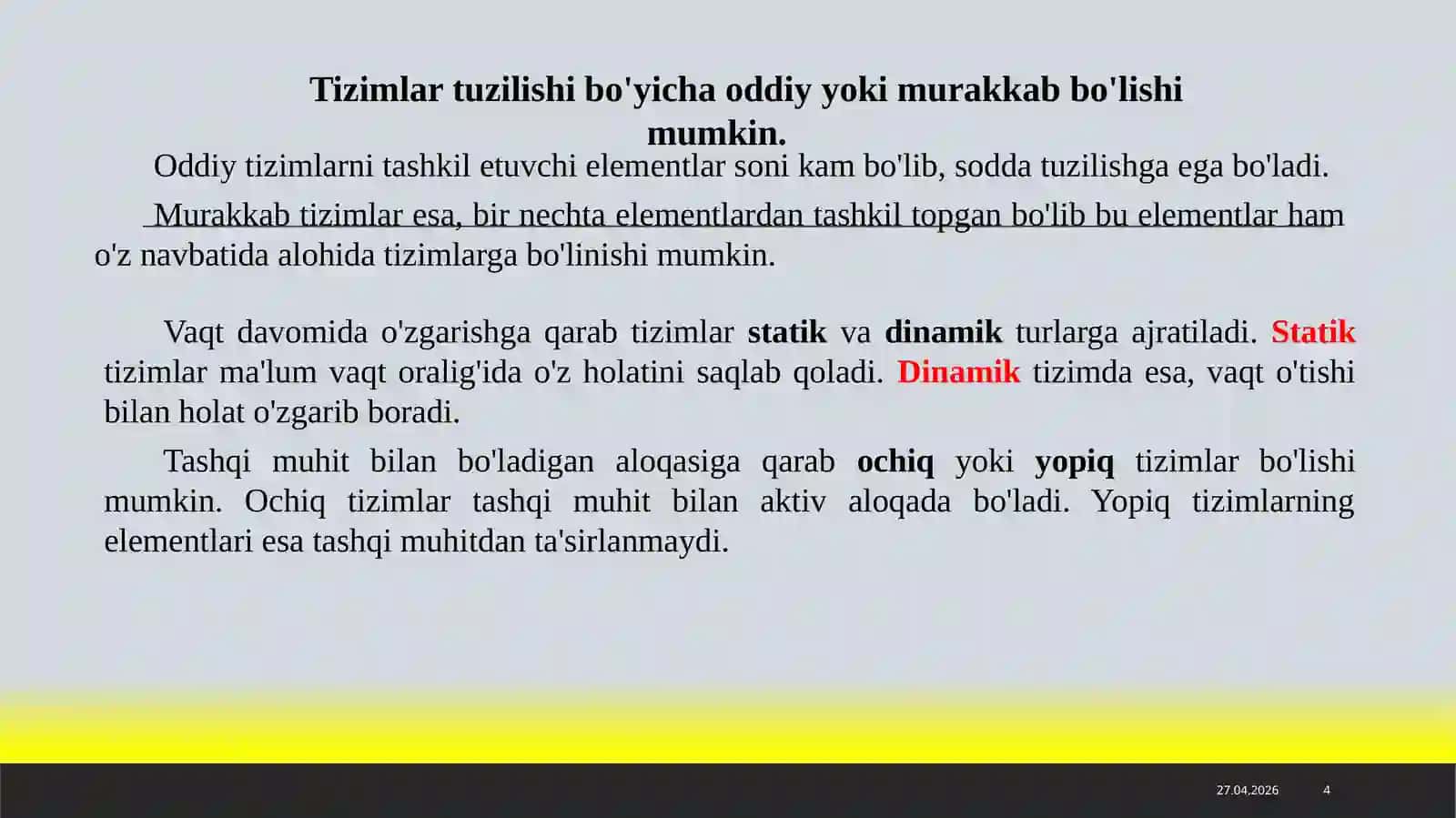 Tizim tushunchasi va uning turlari ta’riflari 4