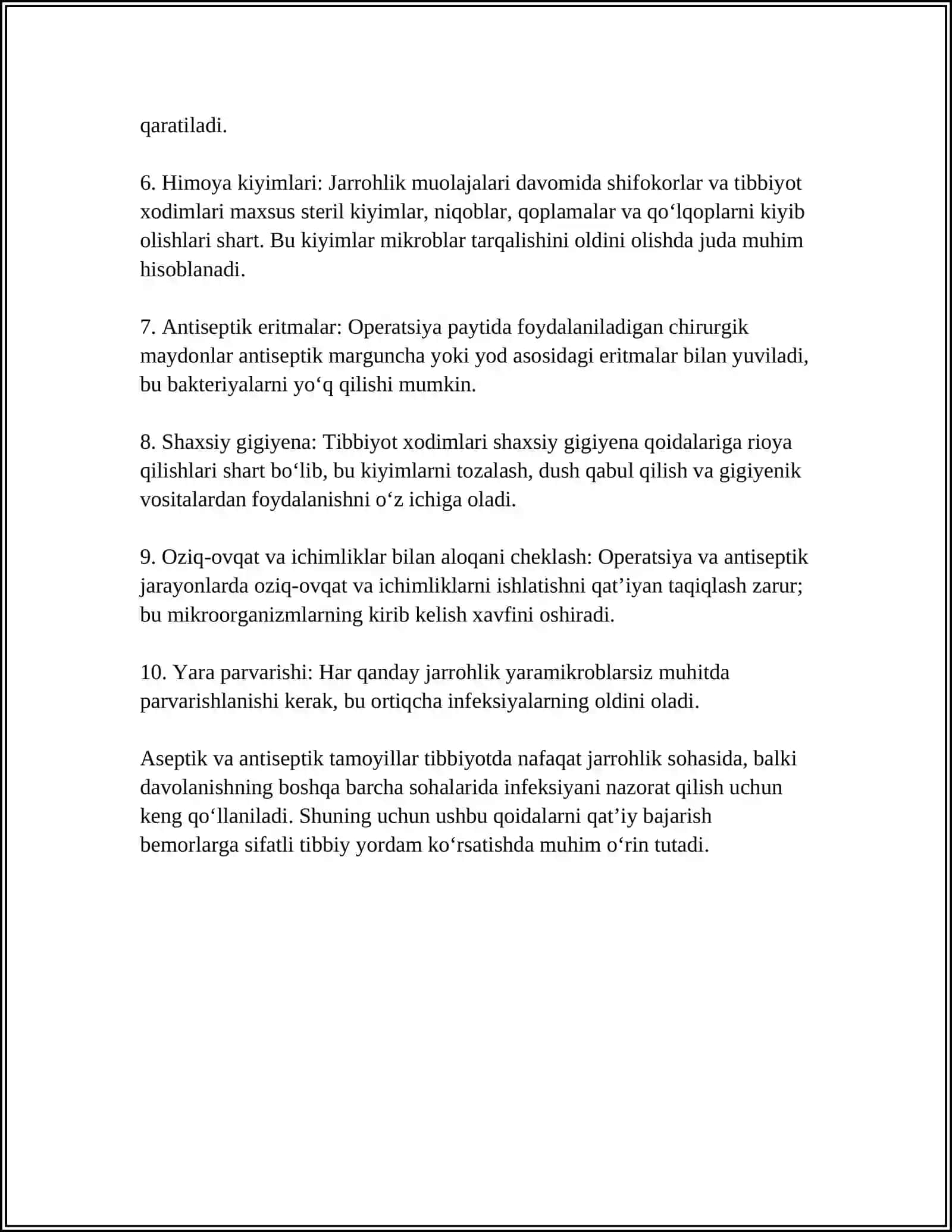 ASEPTIKA ASOSLARI. BOGʻLOV VA OPERATSIYA XONALARINING TUZILISHI 4