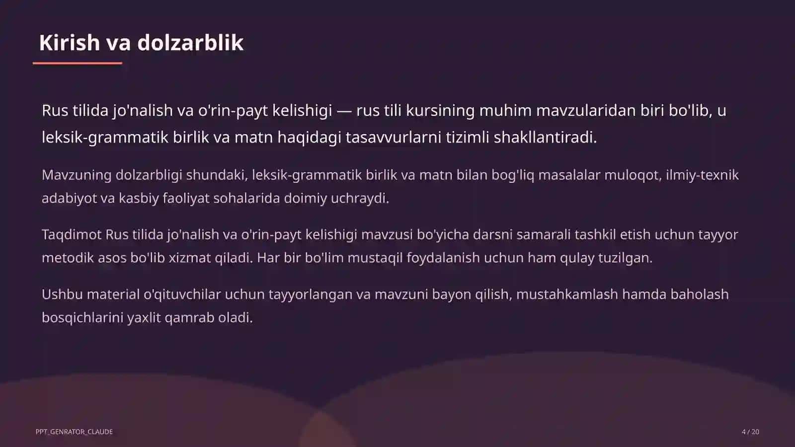 Rus tilida jo'nalish va o'rin-payt kelishigi (5-sinf) 4