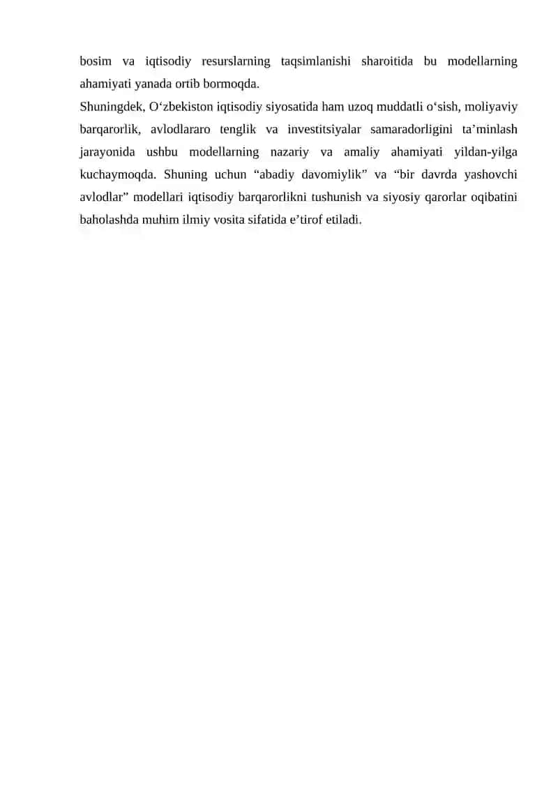 Abadiy Davomiylik va Bir Davrda Yashayotgan Avlodlar Modeli 4