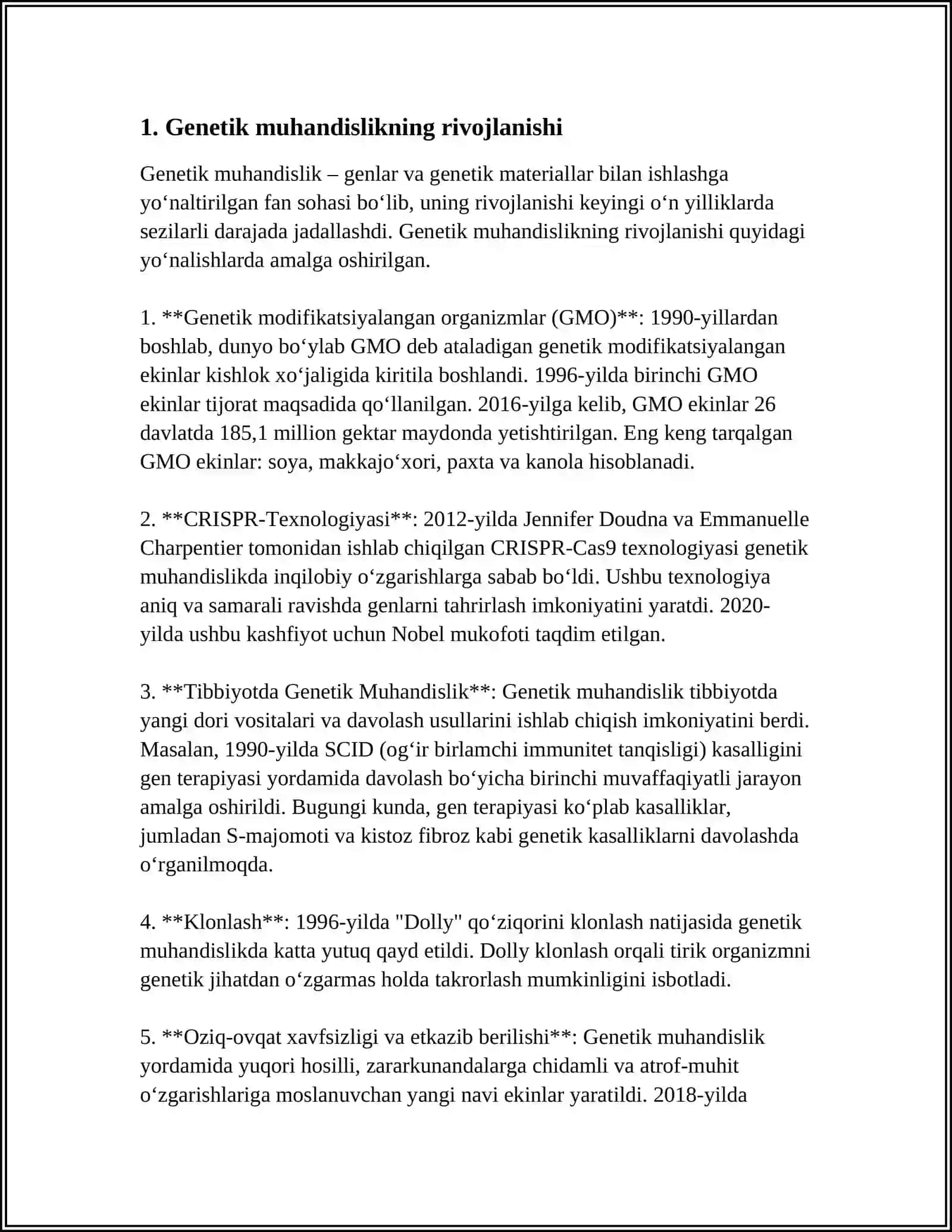 MOLEKULYAR DARAJADAGI BIOTEXNOLOGIK TADQIQOTLAR VA ULARNING BUGUNGI KUNDAGI O'RNI 4