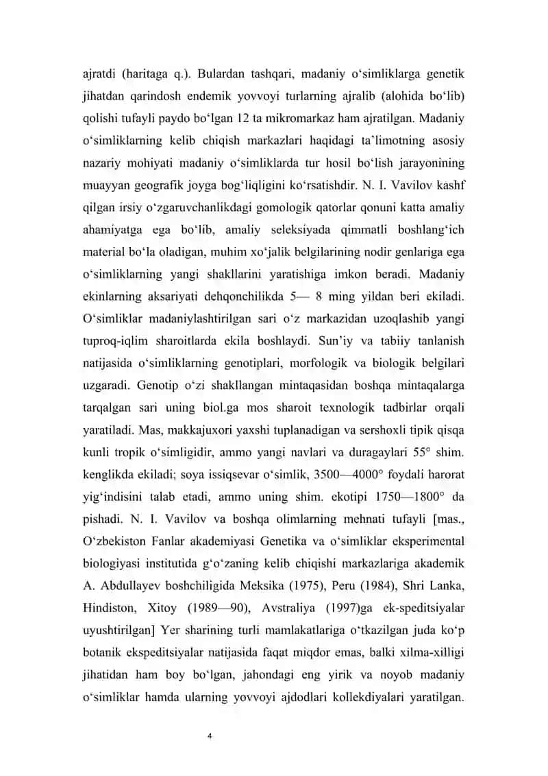 Gulli oʻsimliklarning xilma-xilligi. Manzarali oʻsimliklarning kelib chiqish markazlari. 4