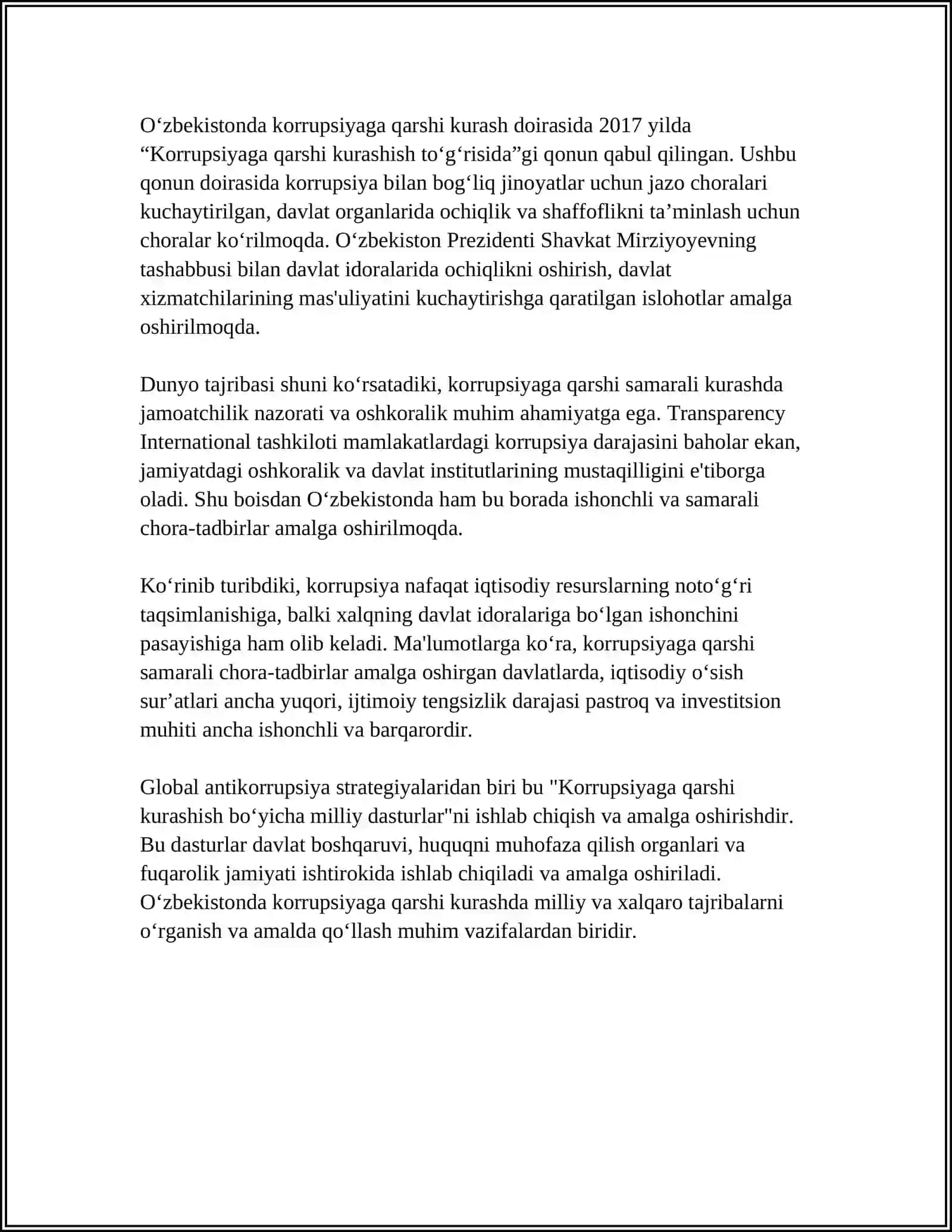 OLIY TALIM TALABALARIGA KORRUPSIYA TO'GRISIDA MALUMOT BERISH 4