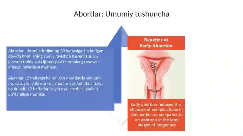 Homiladorlikning I yarmida gon ketishlar. Abortlar. Abortlar tasnifi, o'z-ozidan sodir bo‘lishi. 4