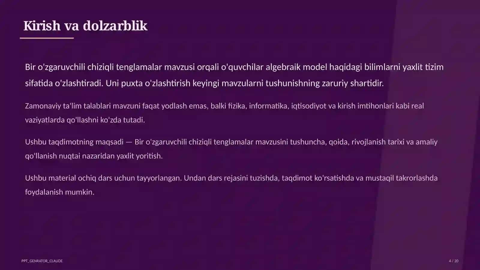 Bir o'zgaruvchili chiziqli tenglamalar (7-sinf) 4