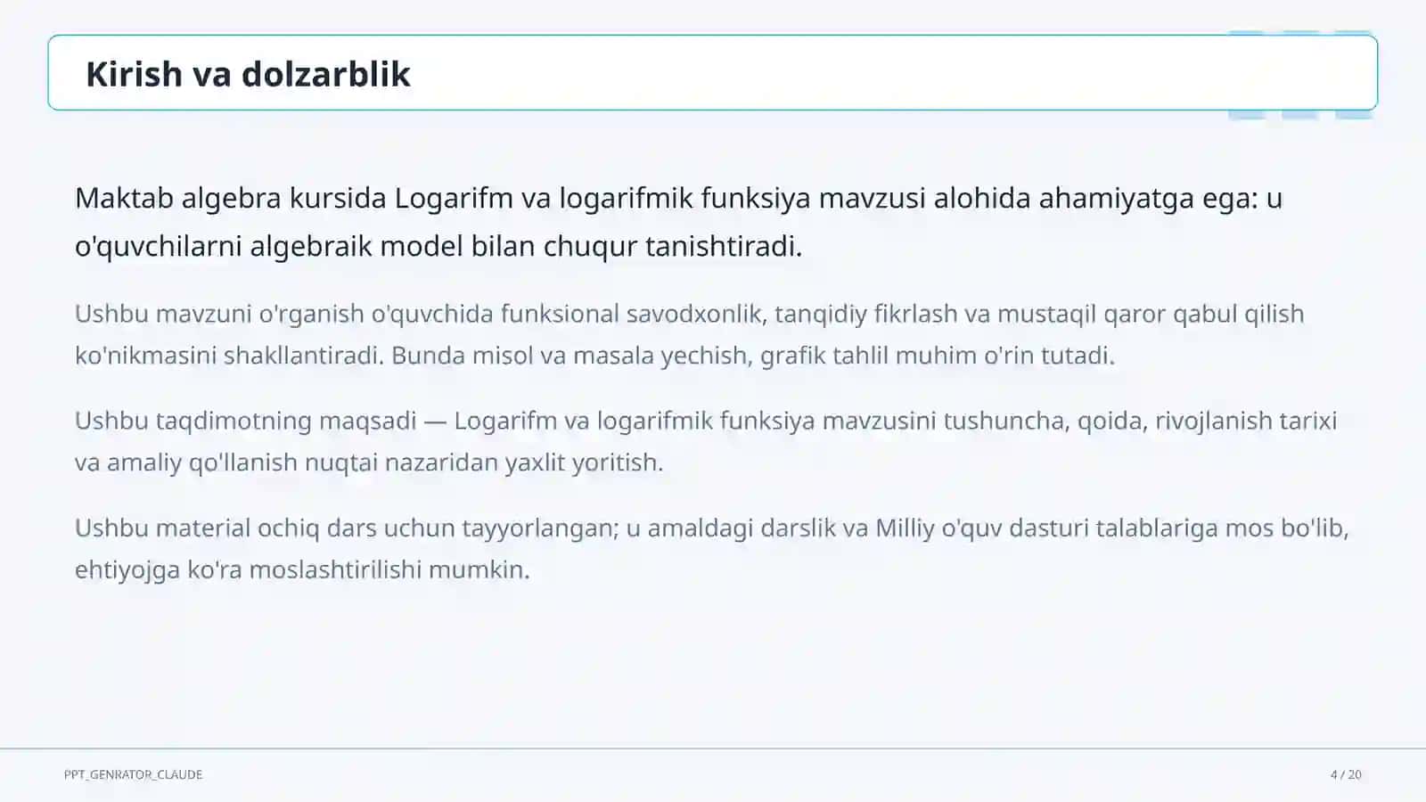 Logarifm va logarifmik funksiya (10-sinf) 4