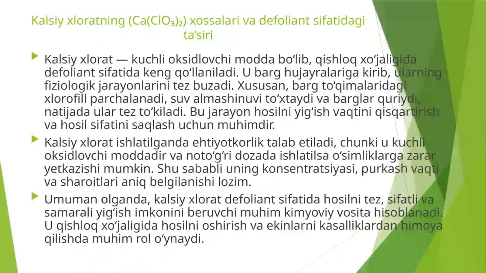 Kalsiy va magniy xloratlarning defoliantsifatida ishlatilishi 4
