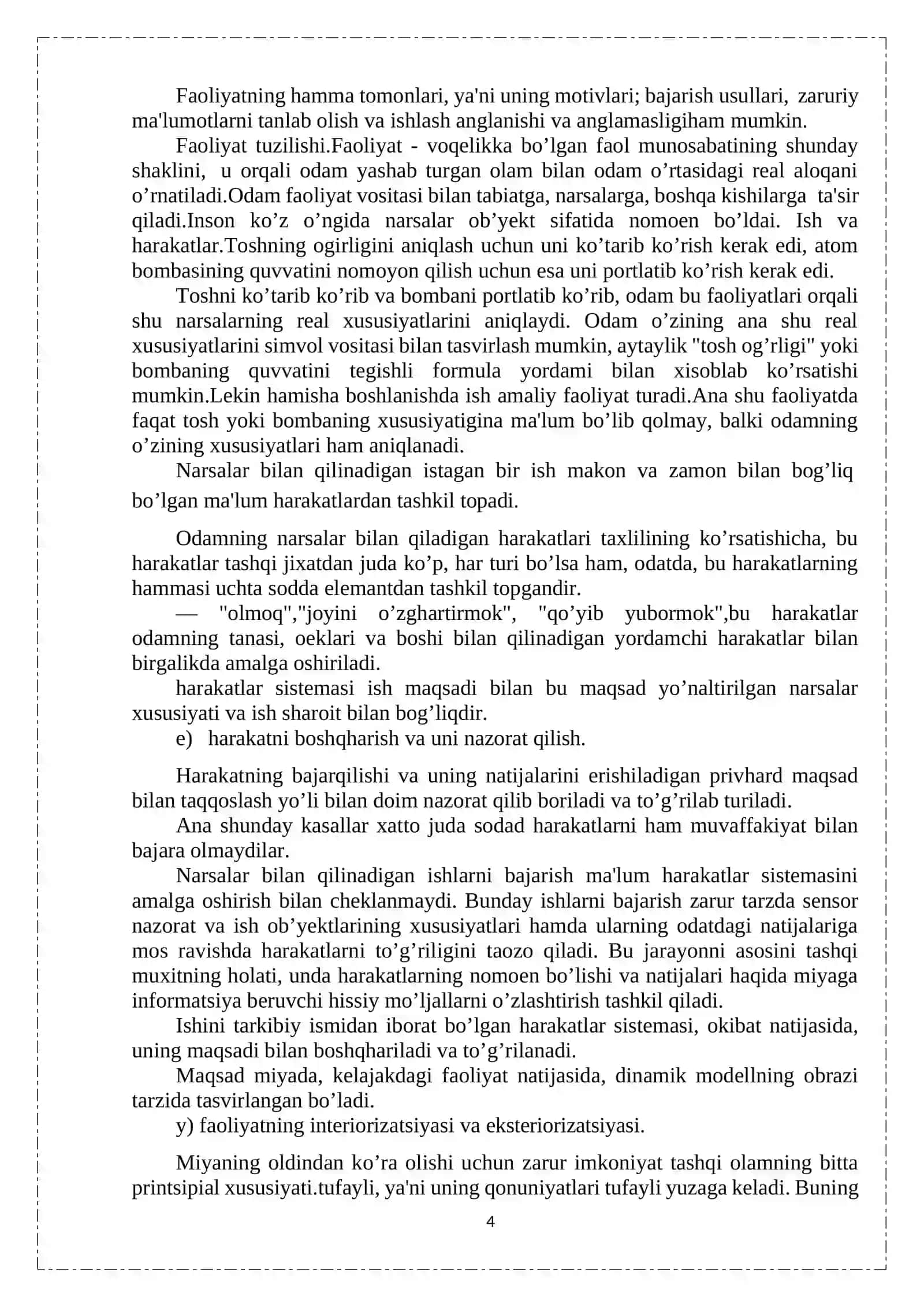 Faoliyat motivatsiyasi talqini, faoliyat turlari. 4