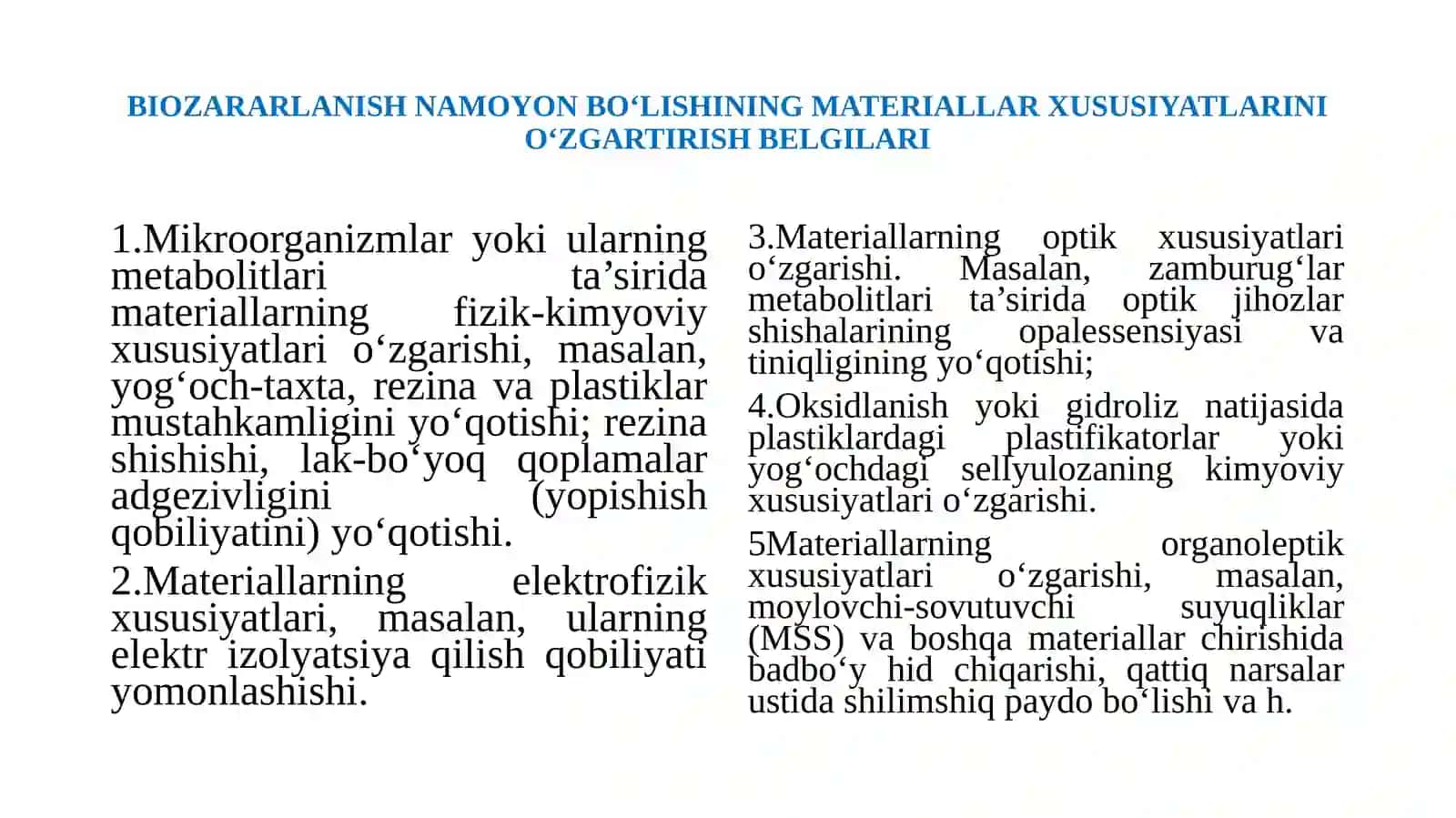 MIKROORGANIZMLAR BILAN ZARARLANADIGAN MATERIAL VA BUYUMLAR 4