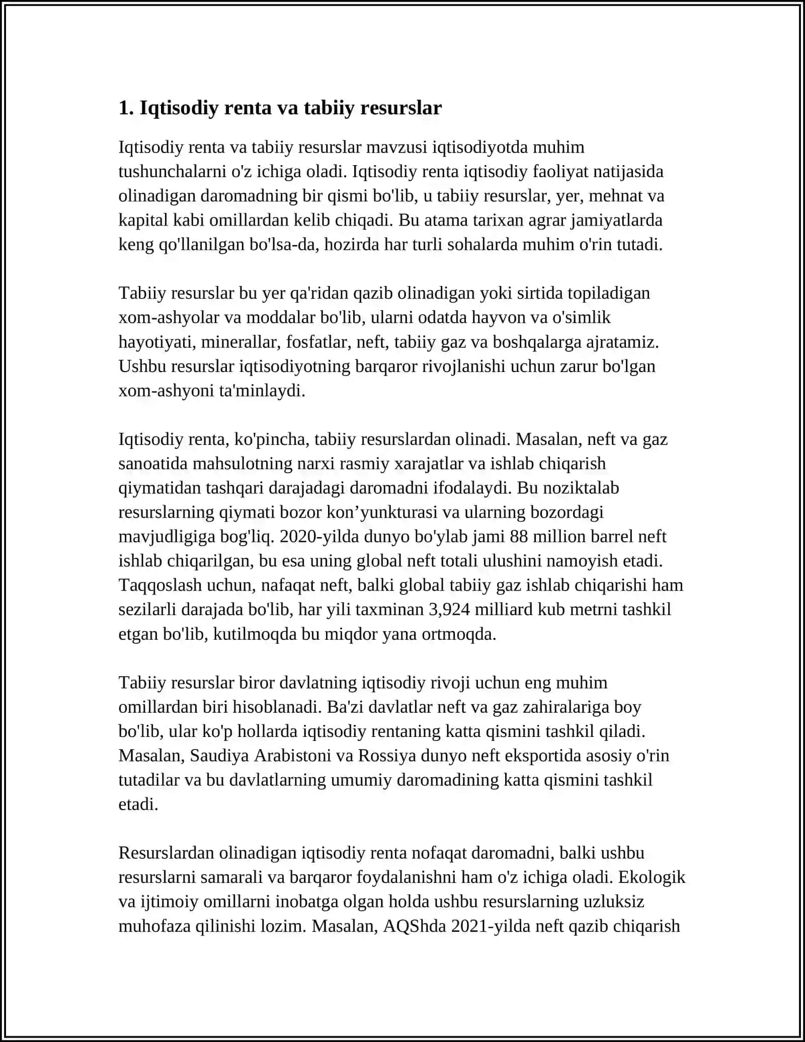 TABIIY RESURSLARGA NARXLARNI SHAKLLANISHI VA IQTISODIY RENTA 4