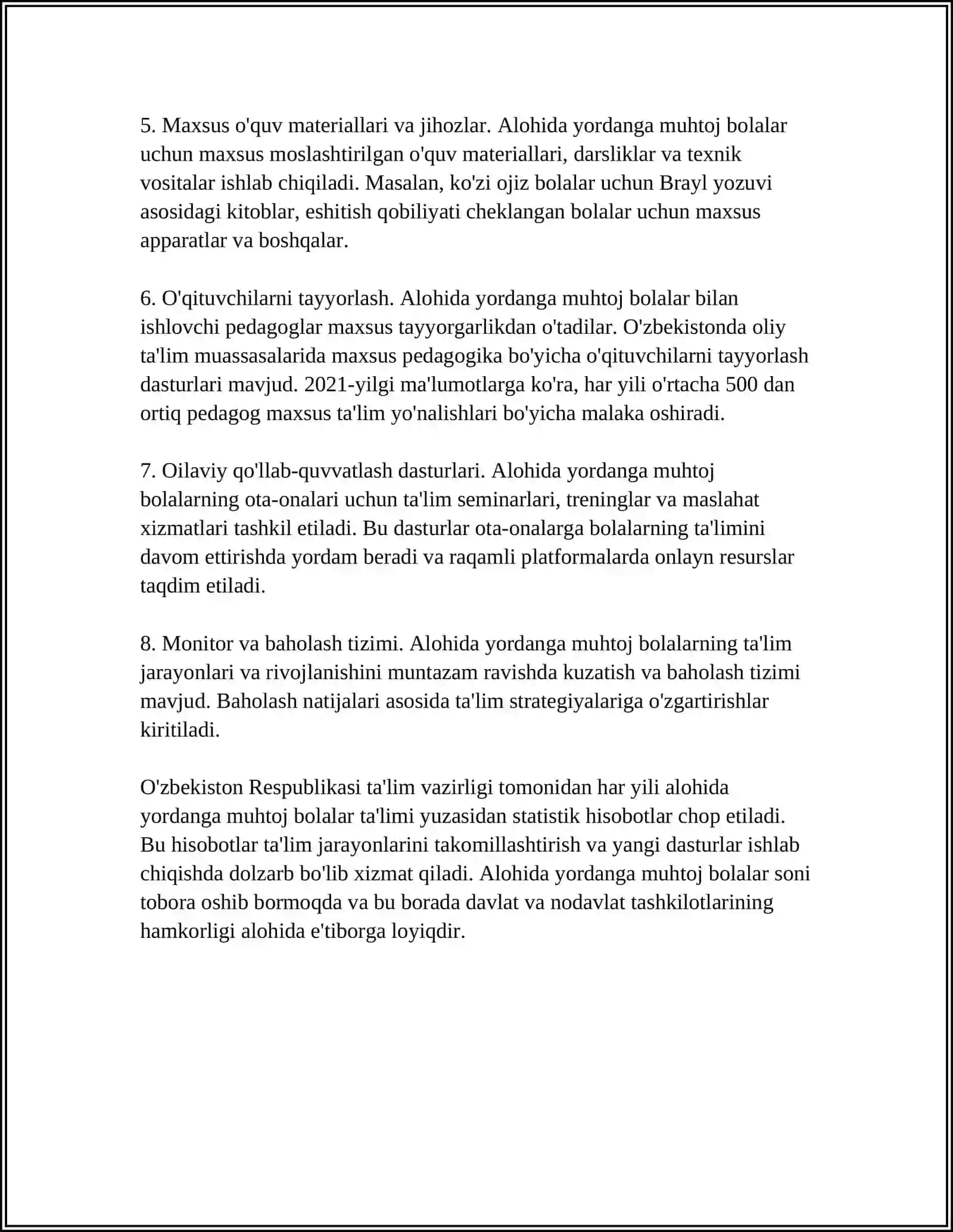 ALOHIDA YORDAMGA MUHTOJ BOLALAR MAKTABINING BOSHLANĞICH SINFLARI UCHUN DAVLAT TA'LIM TALABLARI VA OMMAVIY MAKTAB BOLALAR MAKTABINING BOSHLANĜICH SINFLARI UCHUN DAVLAT TA'LIM TALABLARINI QIYOSIY ÕRGANISH 4