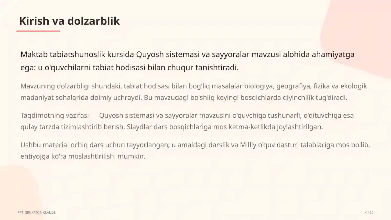 Quyosh sistemasi va sayyoralar (4-sinf) 4