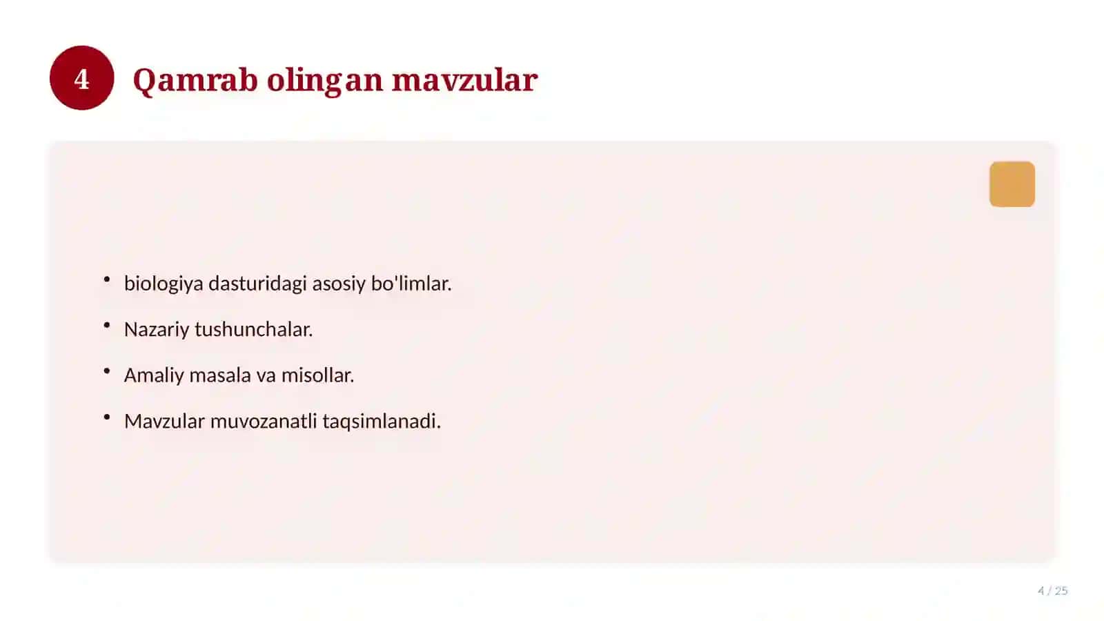 Biologiya fanidan 6-sinf test savollari to'plami 4