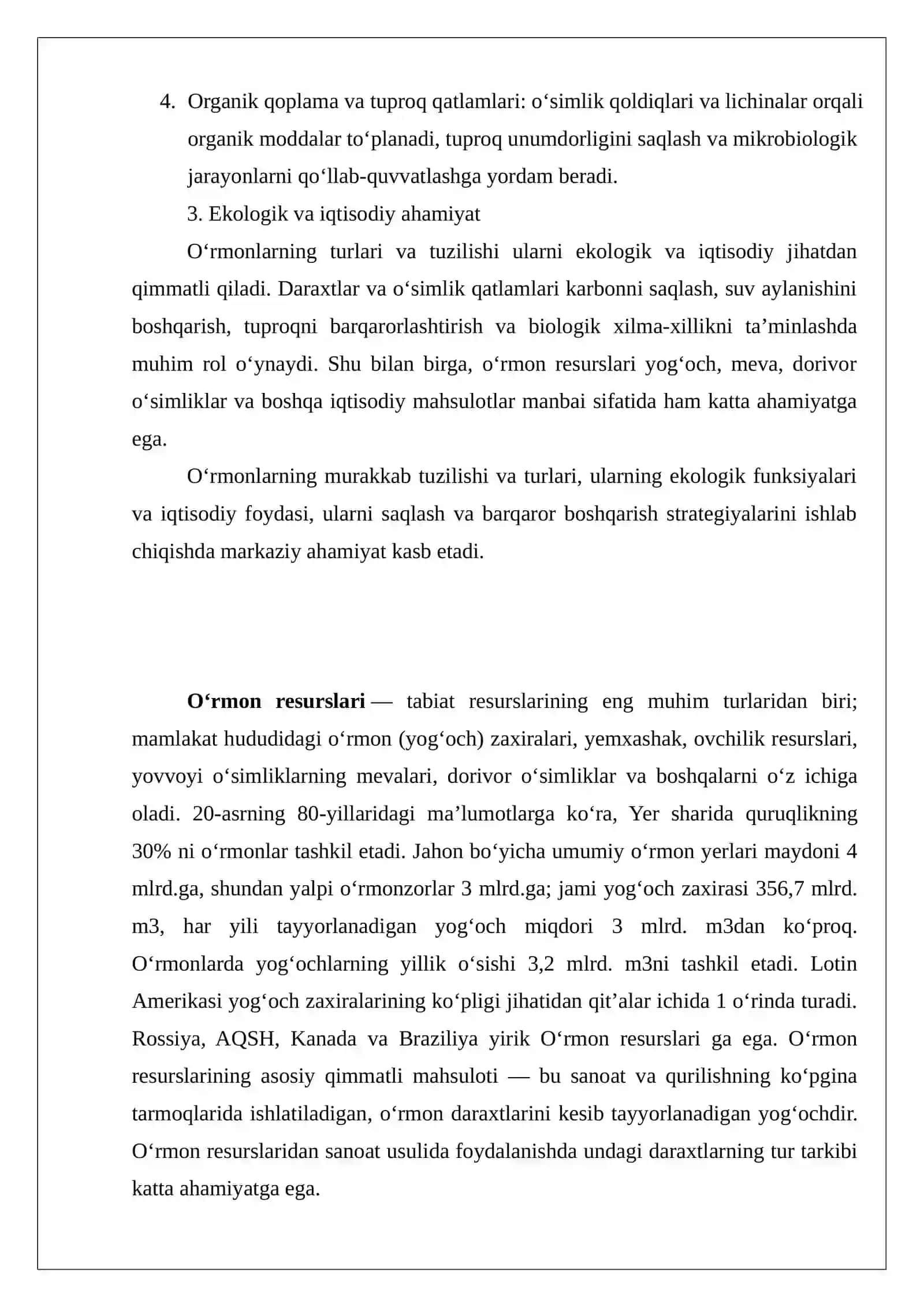 O'rmol resurslari va ularni saqlash 4