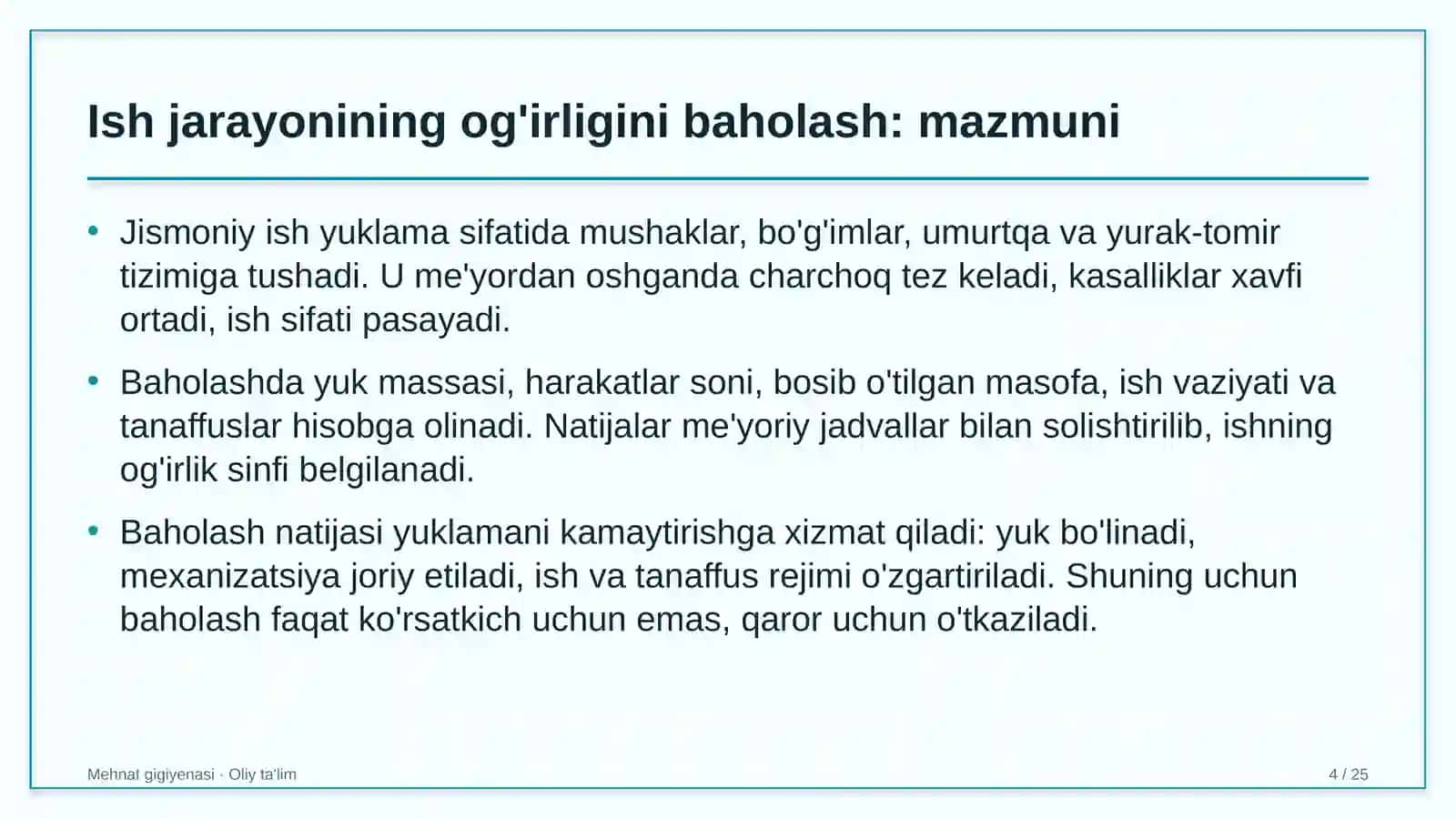 Akademik litseylarda ish jarayonining og'irligini baholash 4