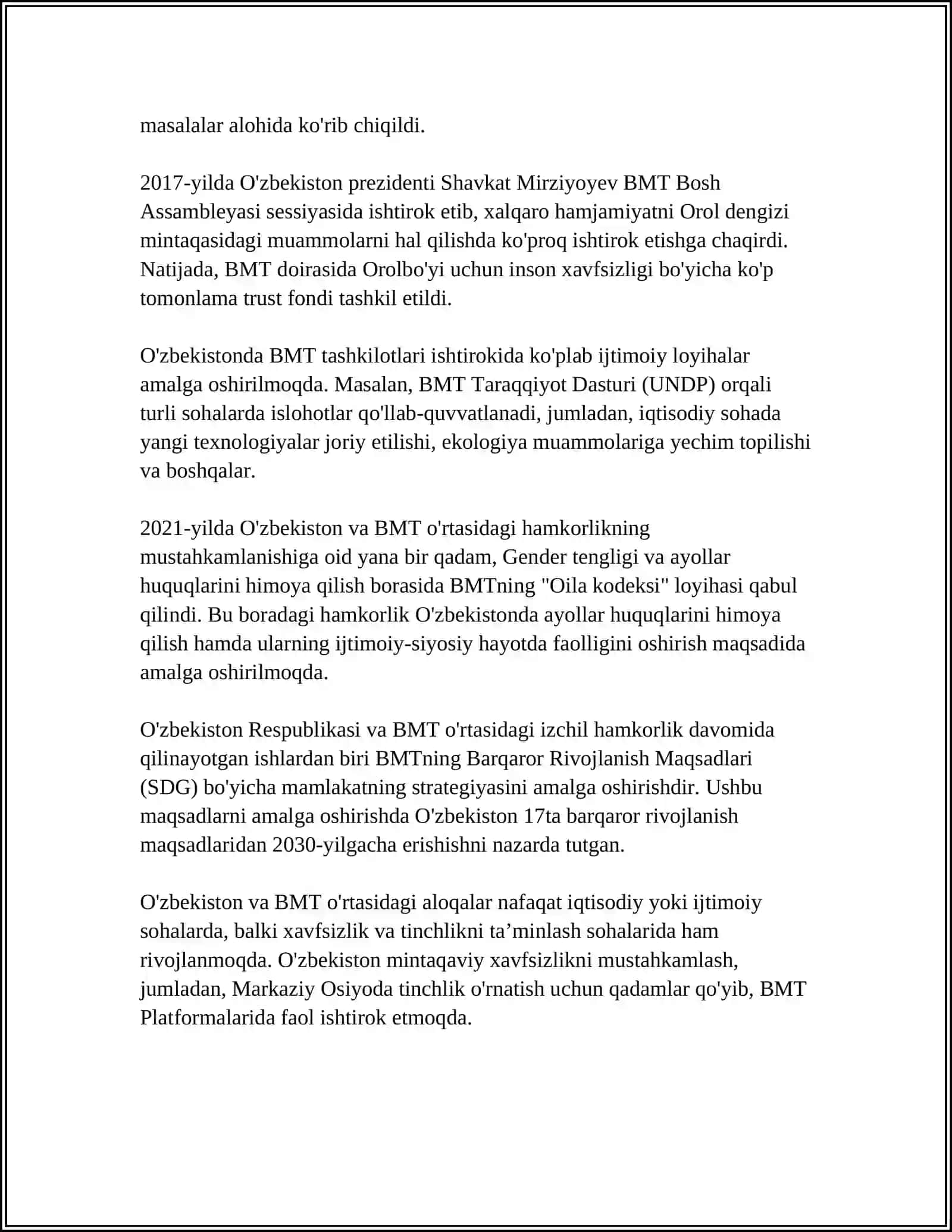 O'ZBEKISTONNING XALQARO TASHKILOTLAR BILAN HAMKORLIK ALOQALARI 4