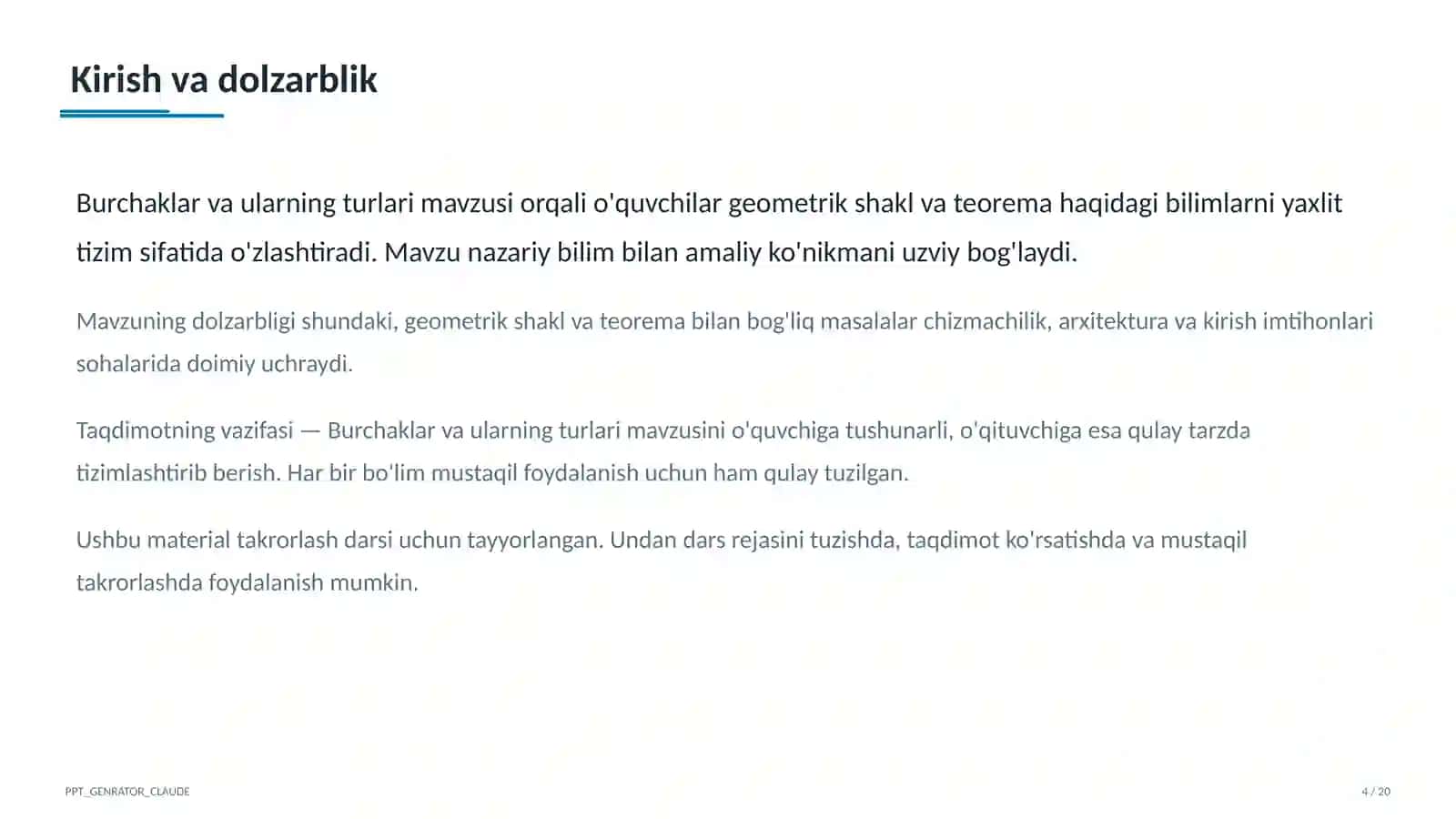 Geometriya (7–11) — takrorlash darsi uchun 4