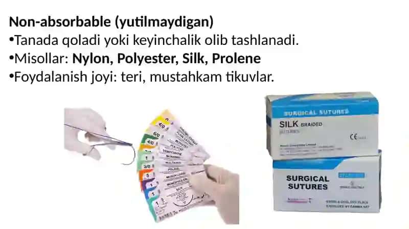 MAVZU:Zamonaviy tikuv materiallari. sterilizatsiya oldi tayorgarligi va sterilizatsiya sfatini aniqlash usullari 4