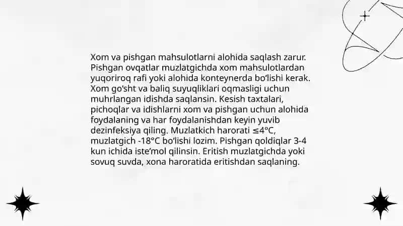 Oziq-ovqatlarni saqlash va tayyorlash qoidalari 4