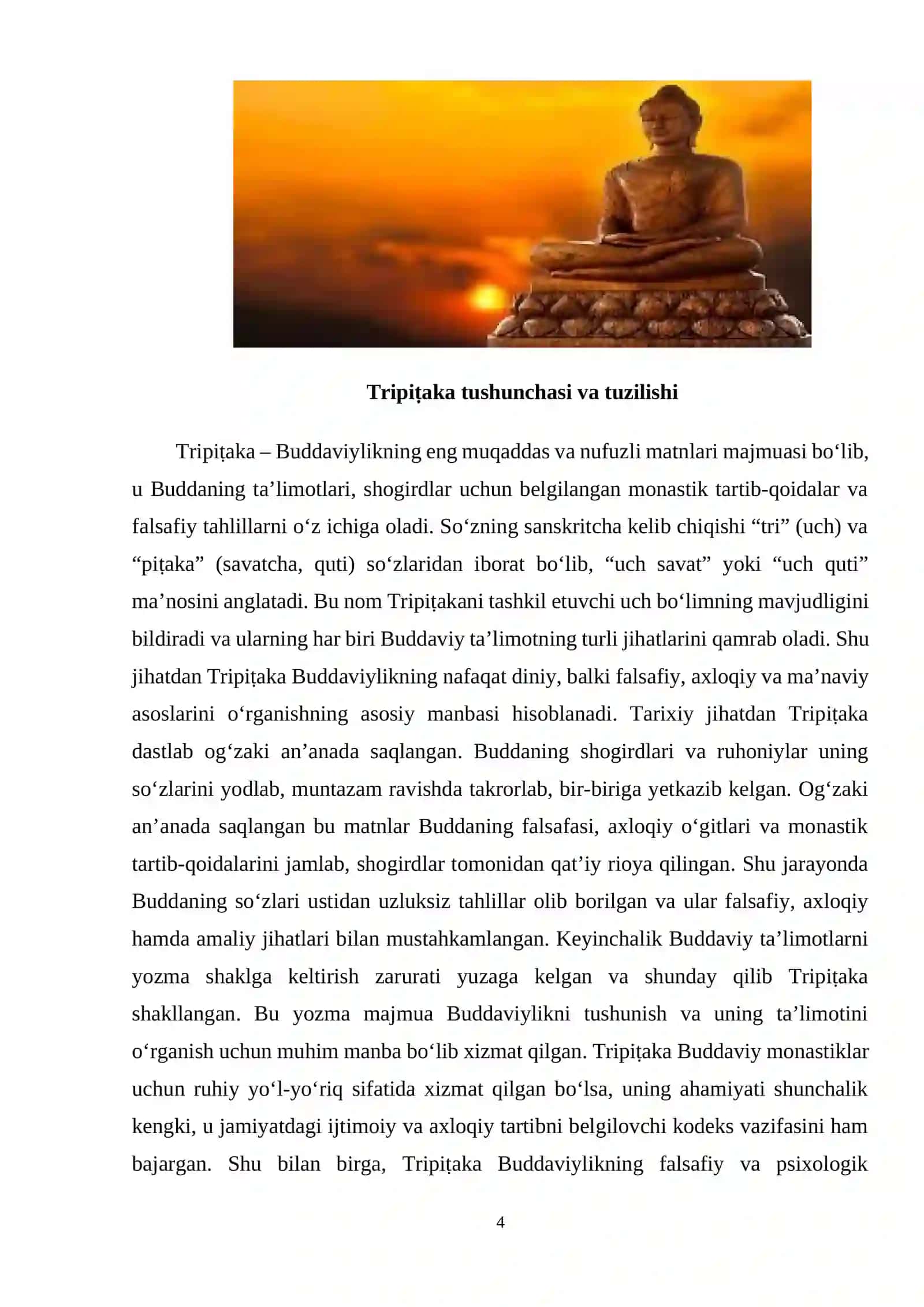 Buddaviylikni muqaddas kitobi tripipitaka haqida umumiy 4